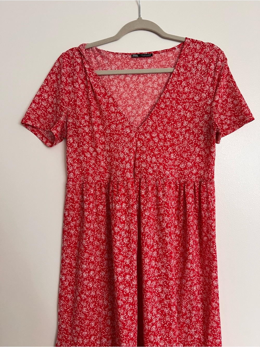 Zara Coral-Red Printed Scoop Neck Top